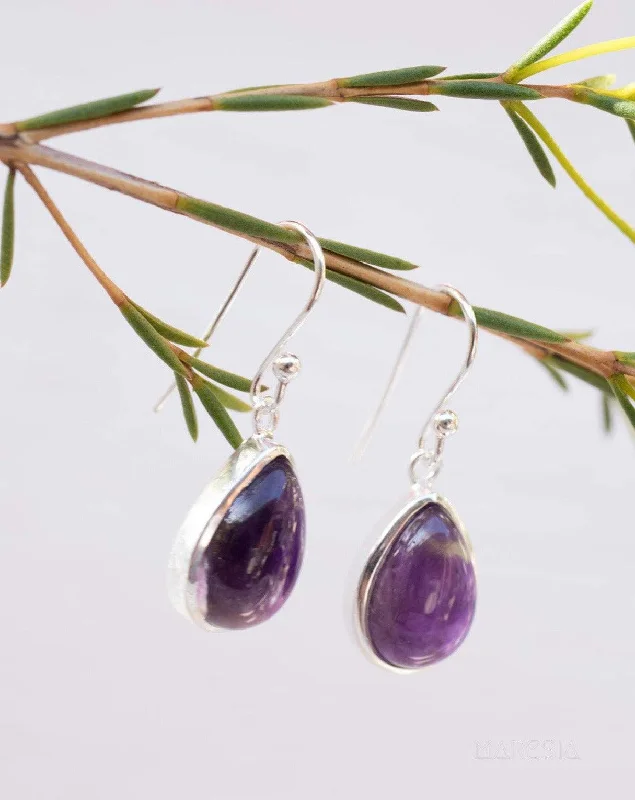 Half moon earrings-Amethyst Earrings ~ Sterling Silver 925 ~ ME139