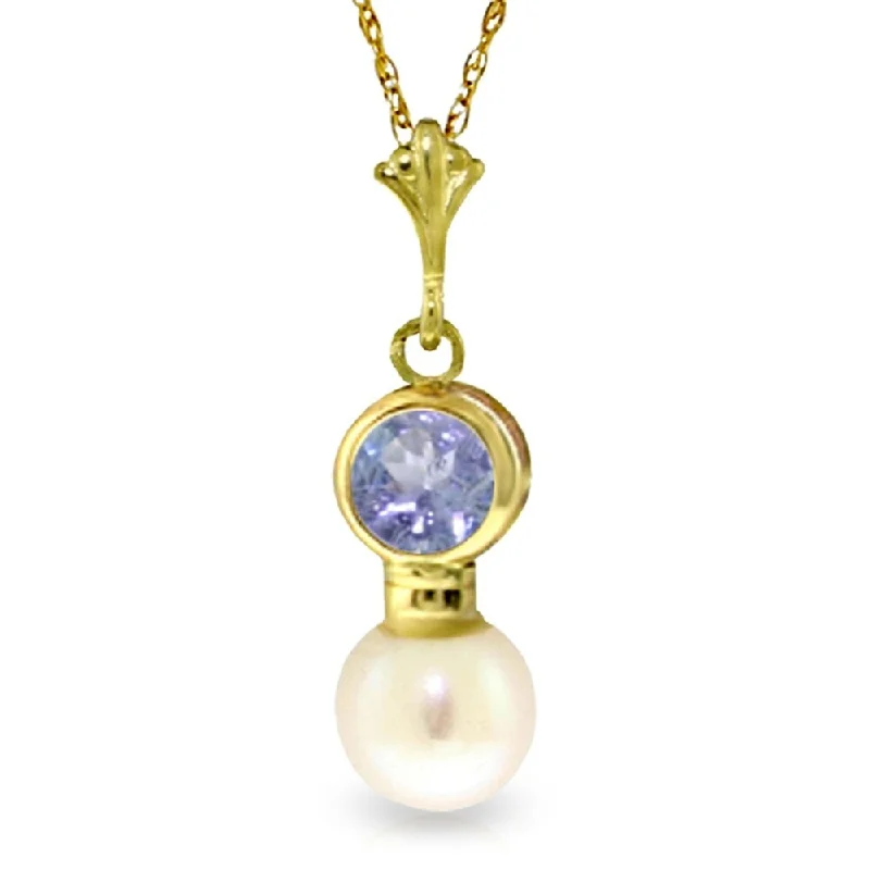 Raised disc necklaces-2.48 Carat 14K Gold Necklace Tanzanite Pearl