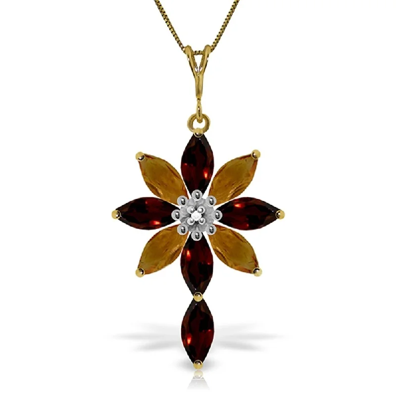 Tribal medallion necklaces-2 Carat 14K Gold Necklace Diamond, Garnet Citrine