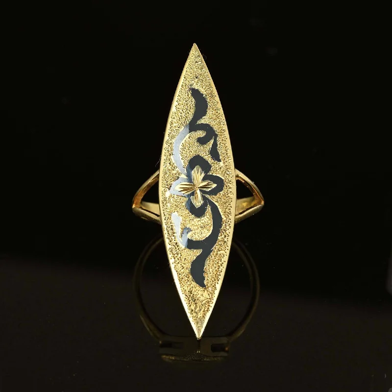 Rose quartz rings-Antique 14K Gold Enamel Taille D'Epargne Navette Ring