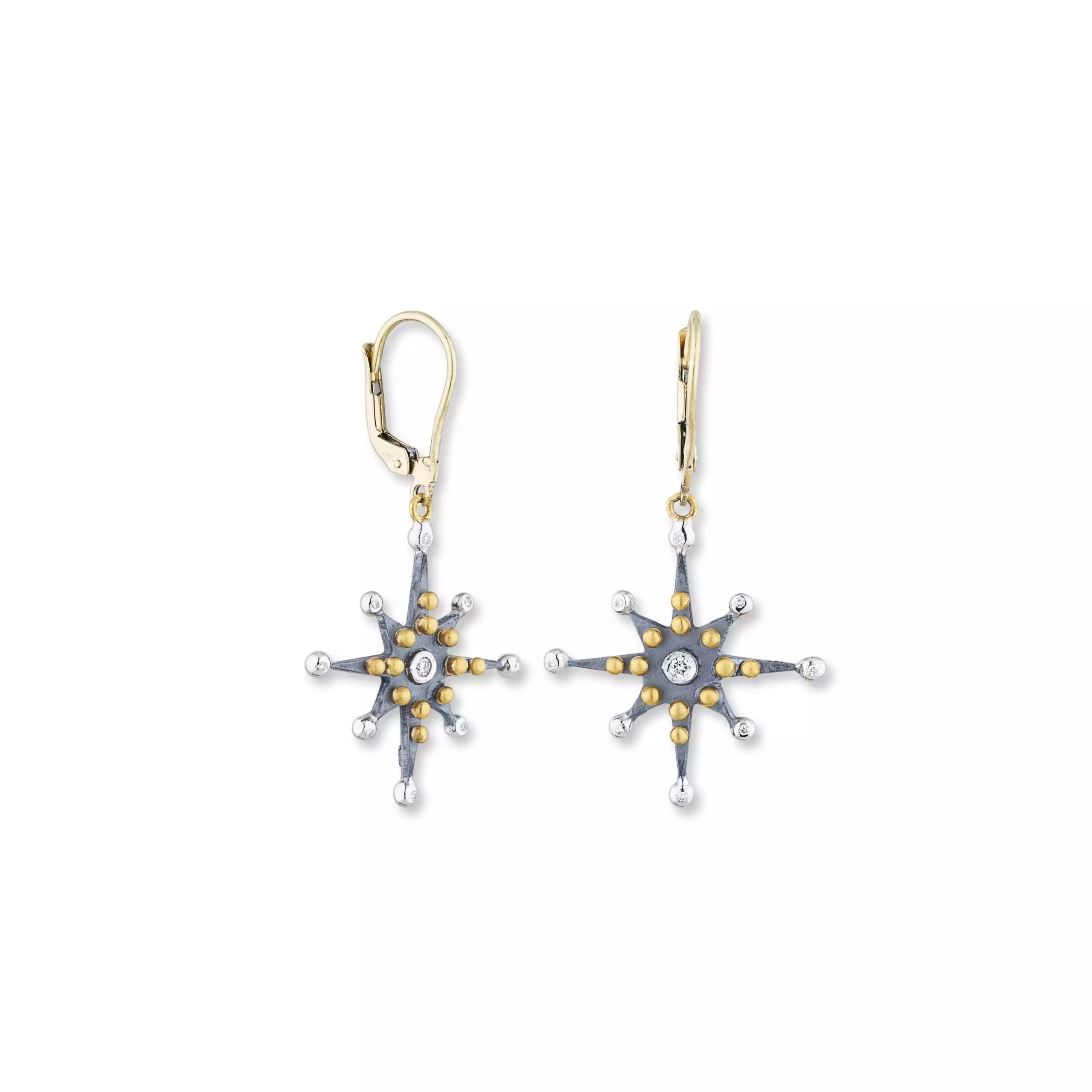 Silk fringe earrings-Lika Behar star dangle earrings