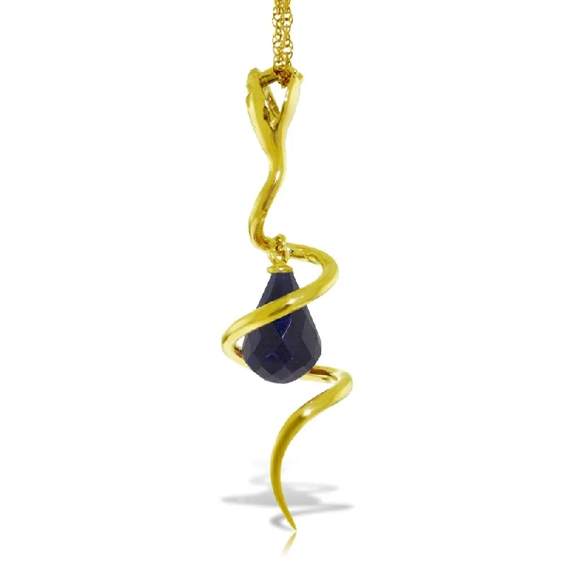 Half moon necklaces-14K Solid Gold Snake Necklace with Dangling Briolette Dyed Sapphire & Diamond