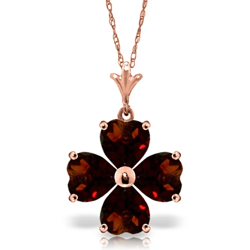 Vivid stone necklaces-3.8 Carat 14K Solid Gold Flower Heart Cluster Garnet Necklace