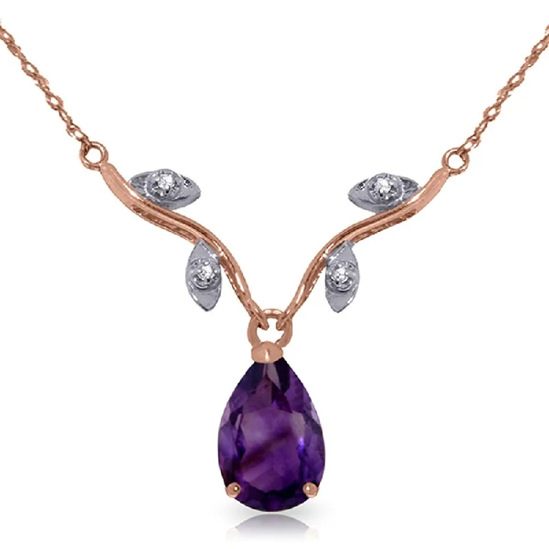 Faith charm necklaces-14K Rose Gold Necklace w/ Natural Diamonds & Purple Amethyst