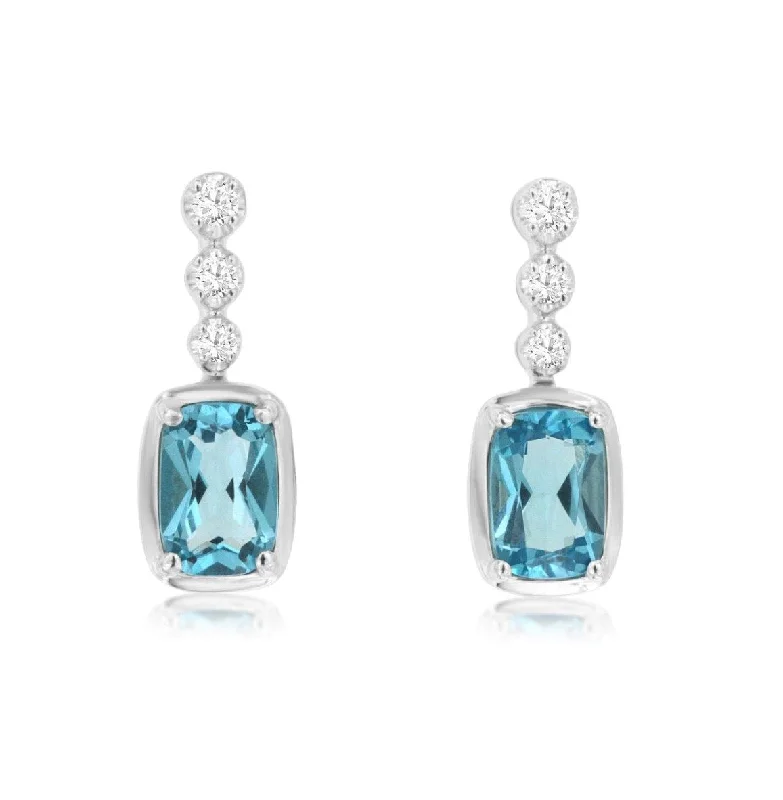 Fox wing earrings-14k white gold blue topaz and  diamond earring