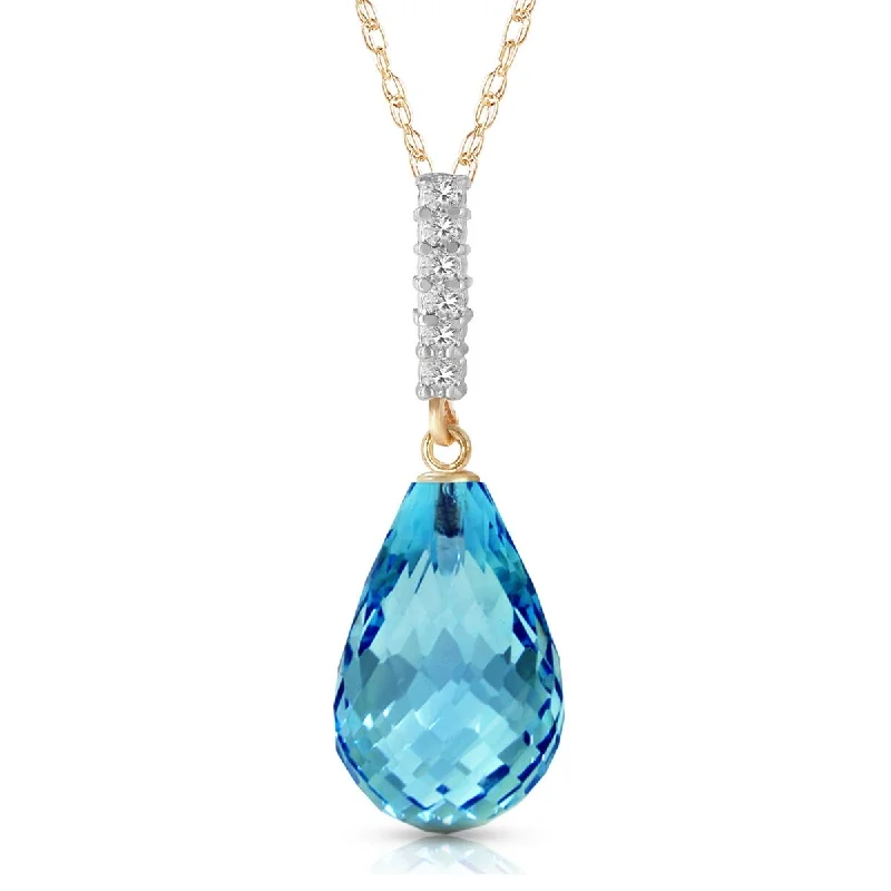 Twisted knot necklaces-6.68 Carat 14K Solid Gold Necklace Diamond Briolette Drop Blue Topaz