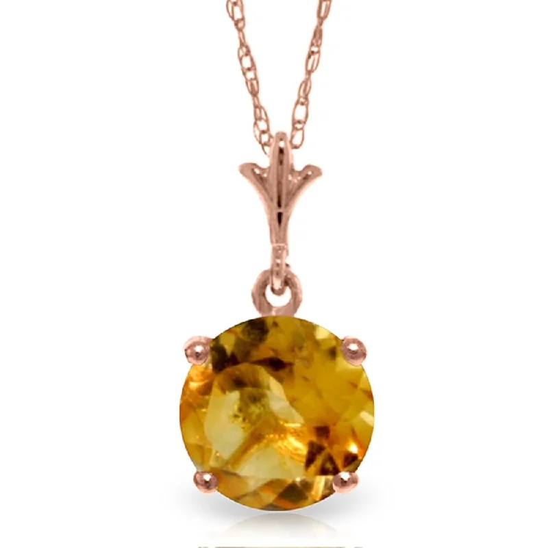 Thai style necklaces-1.15 Carat 14K Rose Gold Single Round Citrine Necklace