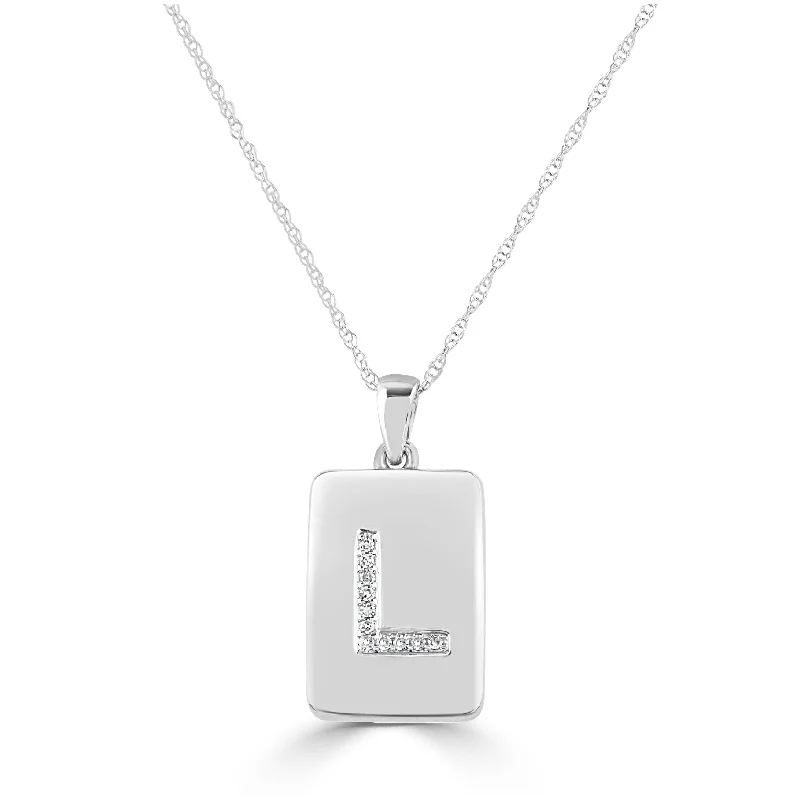 Braided link necklaces-Joelle Diamond Initial Letter L Dog Tag 14K Gold Necklace Chain 1/25ct TDW