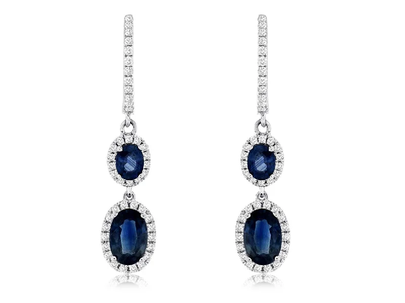 Light clay earrings-Double Sapphire & Diamond Drop Earrings