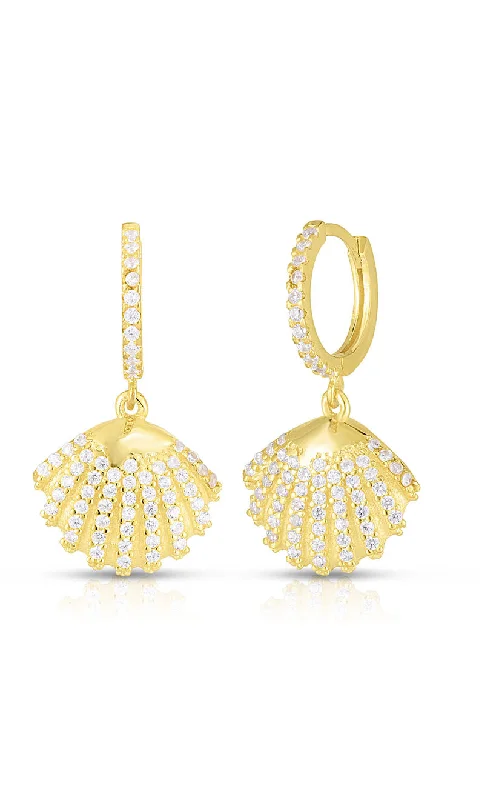 Wide cuff earrings-CZ Pavé Shell Huggie Earring