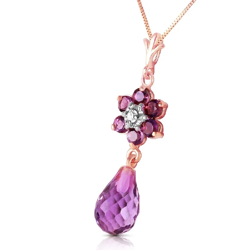 Raised bar necklaces-2.78 Carat 14K Solid Rose Gold Necklace Natural Amethyst Diamond