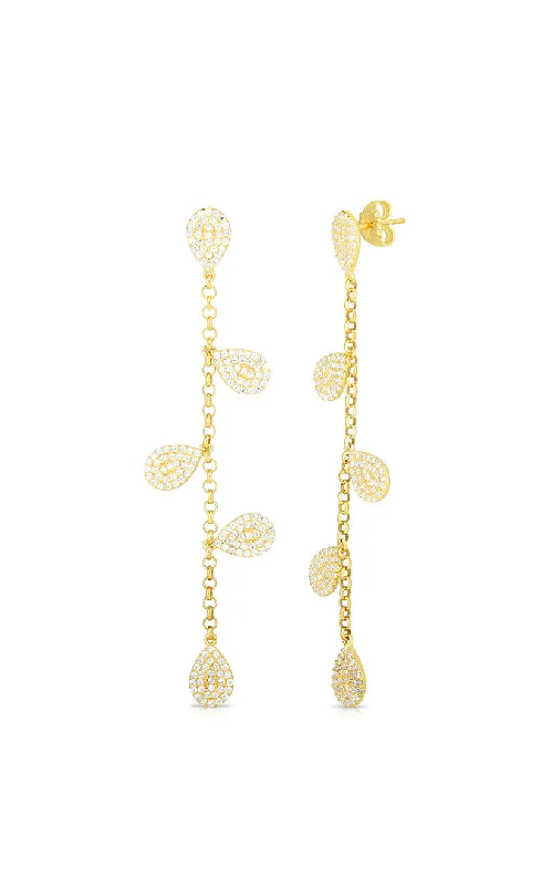 Flat badge earrings-CZ Chain Drop Stud Earring