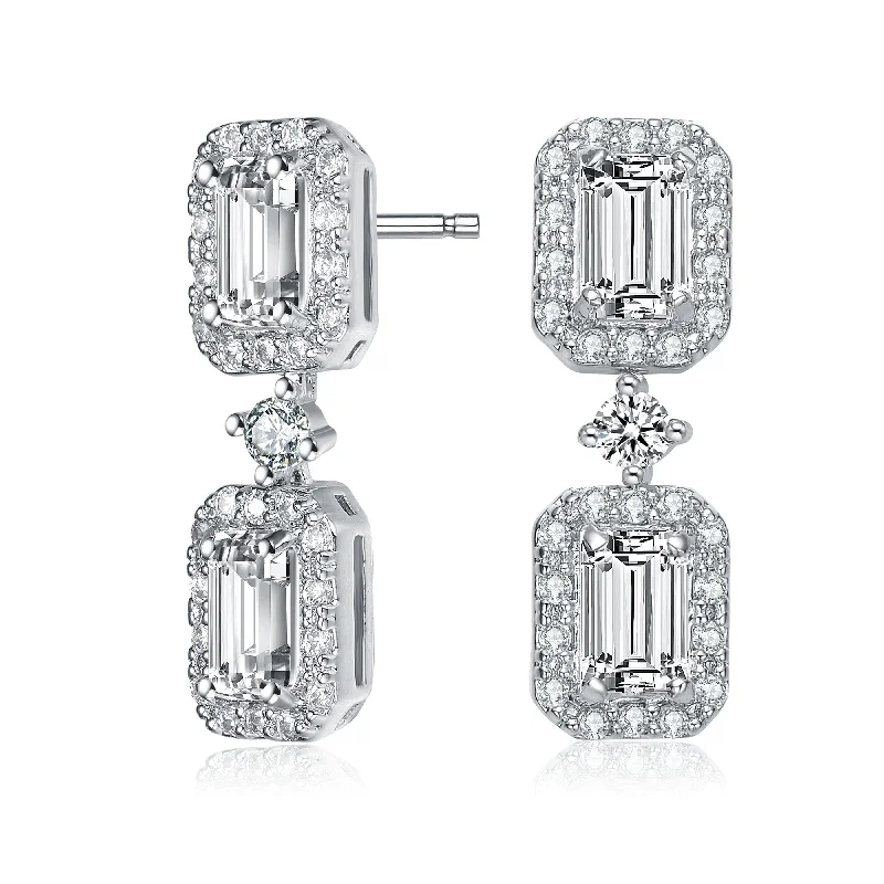 Morganite stud earrings-Déco Duble Square Drop Earrings