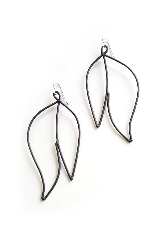 Curved design earrings-Petale Statement Earrings in black steel, silver, or bronze