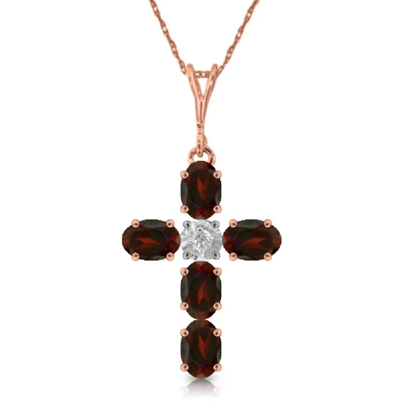 Radiant pearl necklaces-1.88 Carat 14K Rose Gold Cross Necklace Natural Diamond Garnet