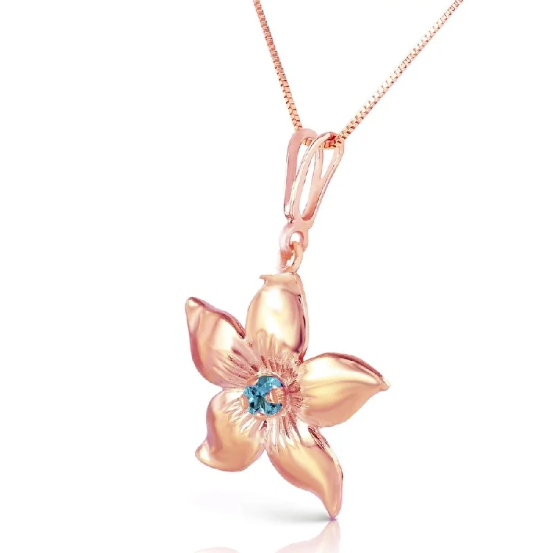 Sleek drop necklaces-14K Solid Rose Gold Flower Necklace with Natural Blue Topaz