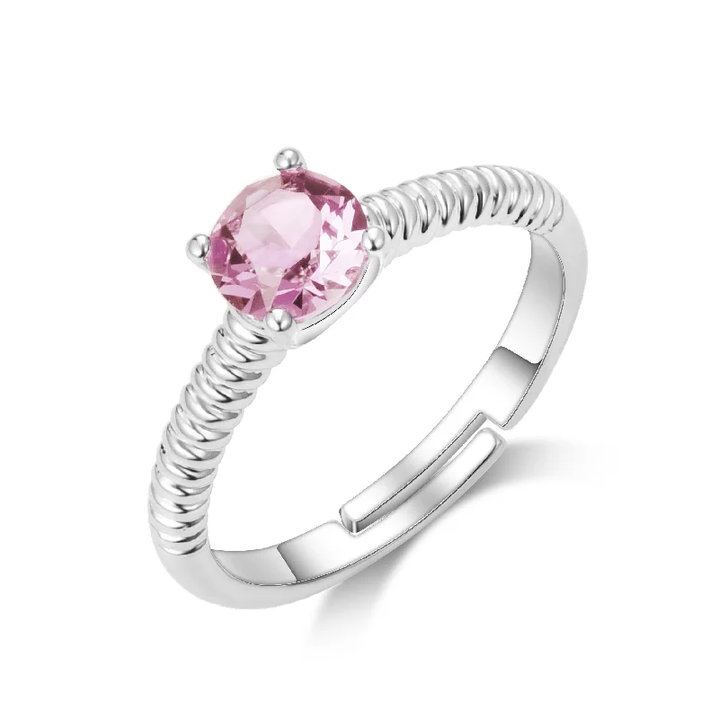 Light wood rings-Pink Adjustable Crystal Ring Created with Zircondia® Crystals