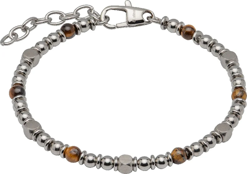 Unique & Co Tiger's Eye Beads Stainless Steel Bracelet