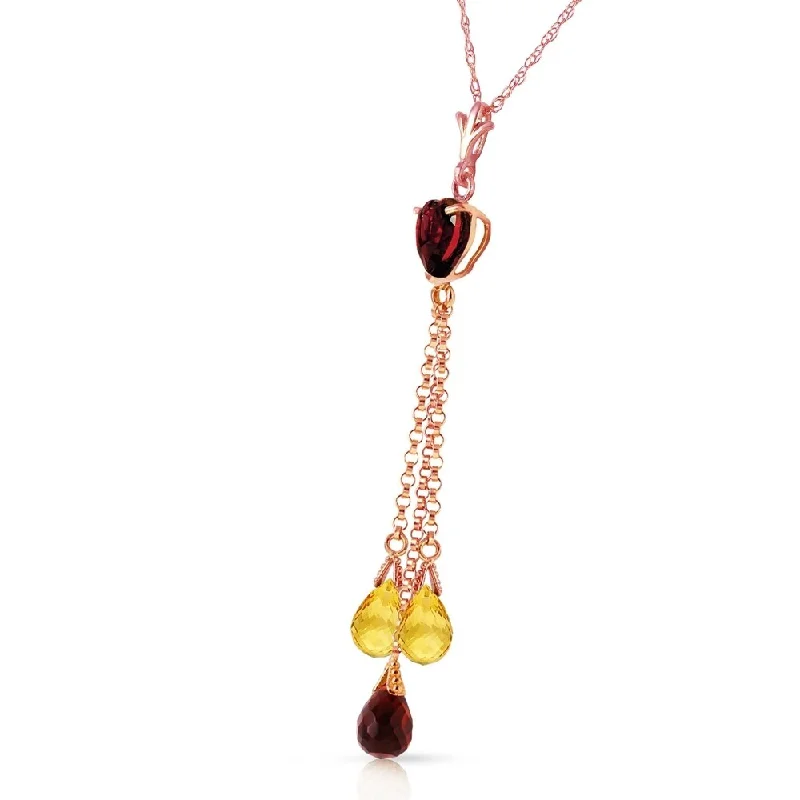 Layered link necklaces-14K Solid Rose Gold Necklace with Briolette Garnets & Citrines