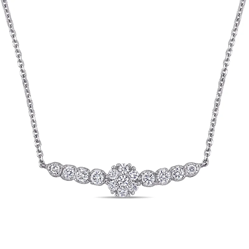 Coiled cord necklaces-Miadora 14k White Gold 1/2ct TDW Diamond Graduated Floral Bar Necklace - 15.5 inch