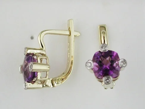 Victorian style earrings-14k yellow gold cushion amethyst with diamond accents