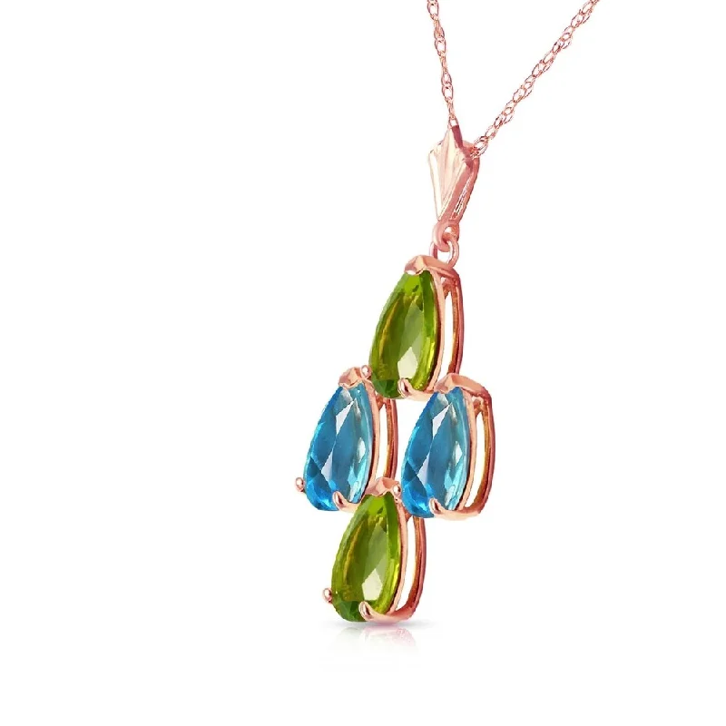 Twisted knot necklaces-1.5 Carat 14K Solid Rose Gold Necklace Natural Blue Topaz Peridot