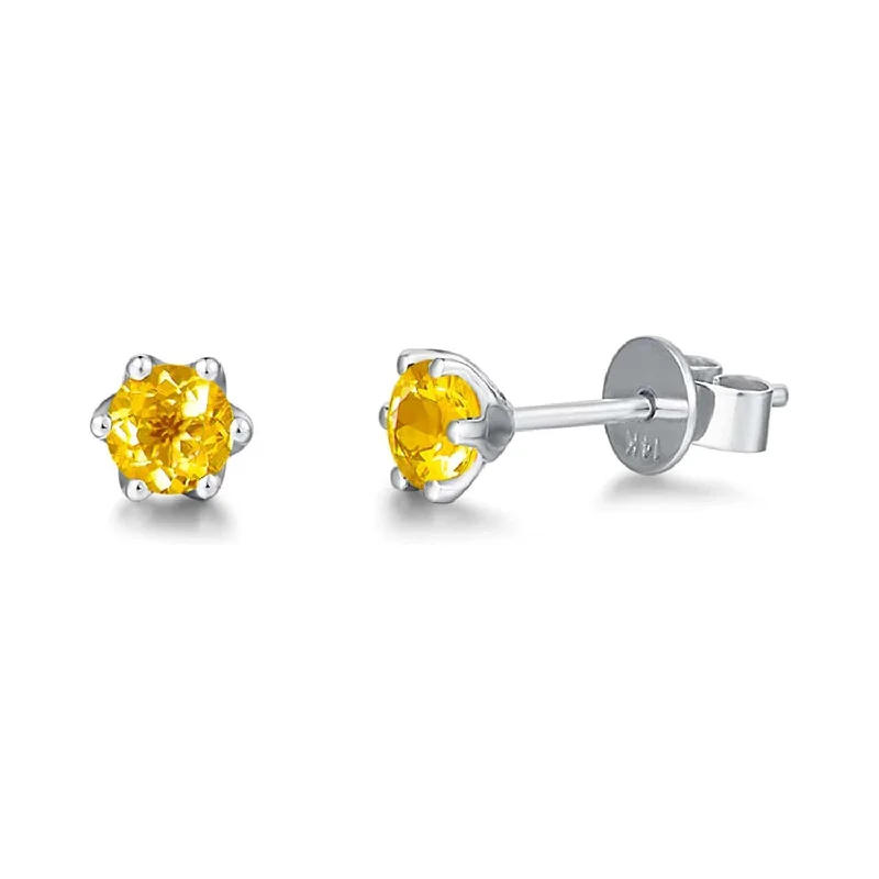 Solid ring earrings-"Little Daisy" Tiny Citrine 14K White Gold Stud Earrings