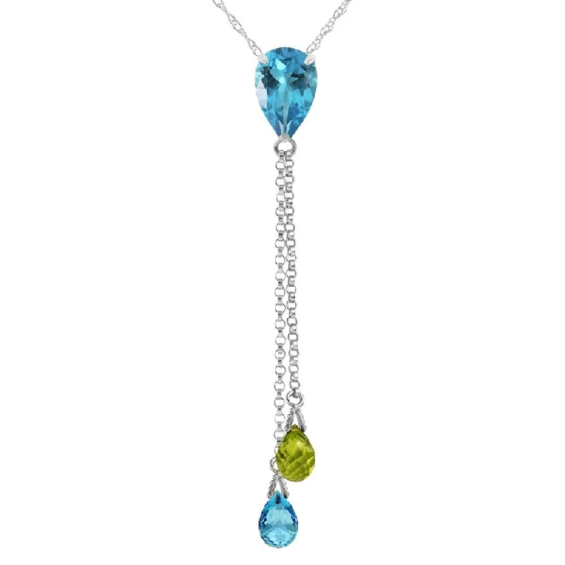 Multi-layer necklaces-3.75 Carat 14K White Gold Necklace Blue Topaz Peridot