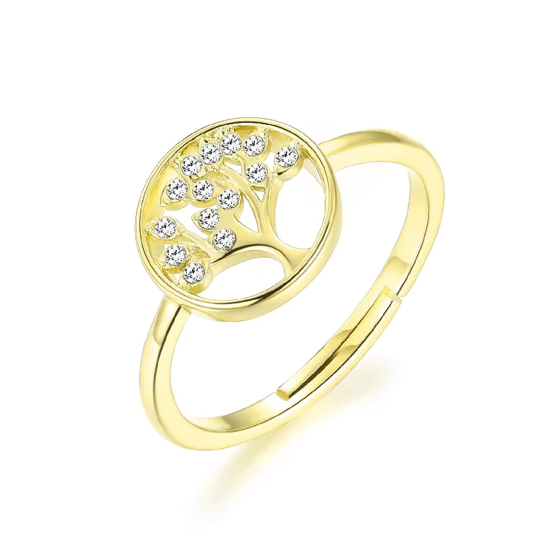 Java tile rings-Gold Plated Adjustable Tree of Life Ring Created with Zircondia® Crystals