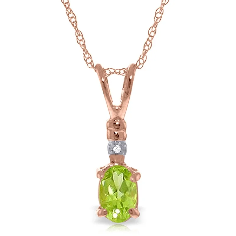 Neat-line necklaces-14K Solid Rose Gold Necklace withNatural Diamond & Peridot