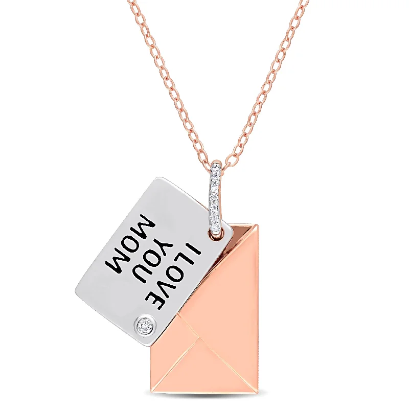 Trio birthstone necklaces-Miadora Diamond Accent "I Love You Mom" Letter with Envelope Necklace in 2-Tone Sterling Silver