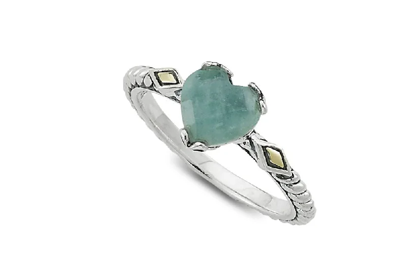 Wide band rings-Glow Heart Ring- Aquamarine