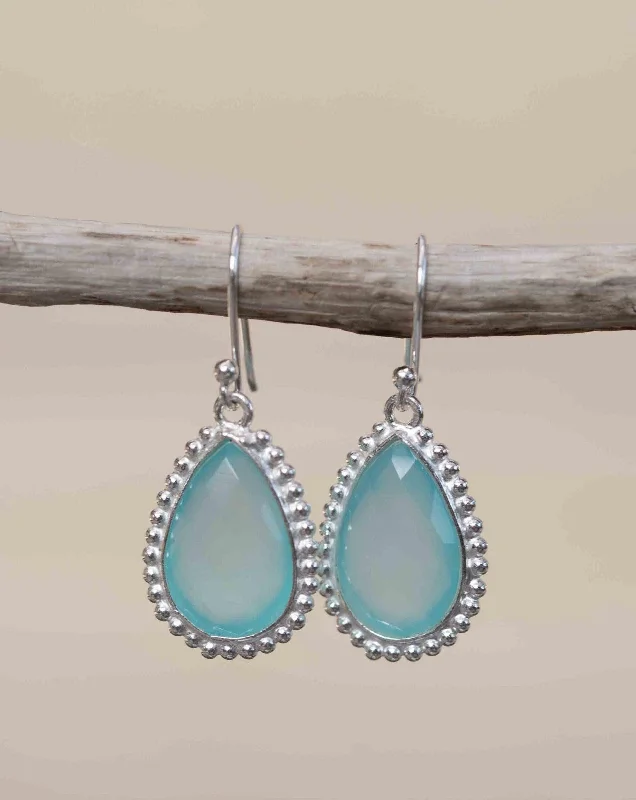 Swirl shape earrings-Aqua Chalcedony Earrings ~ Sterling Silver 925 ~ ME194