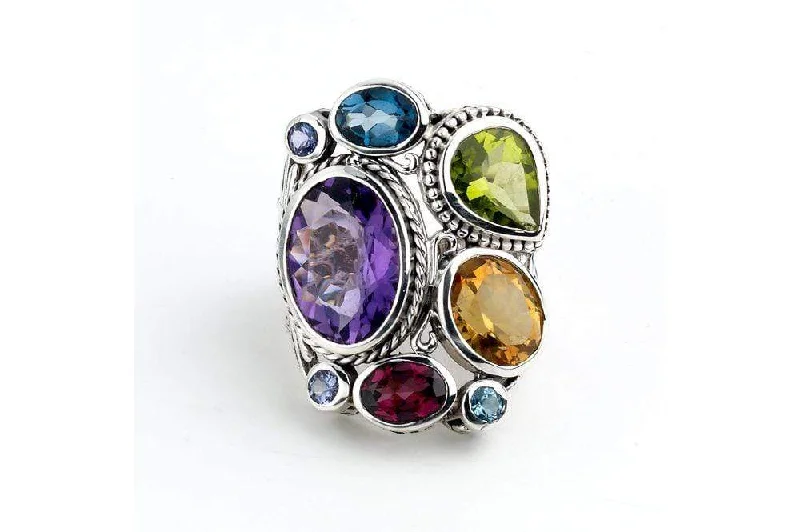 Topaz inlay rings-Madeira Ring- Multi Gemstones