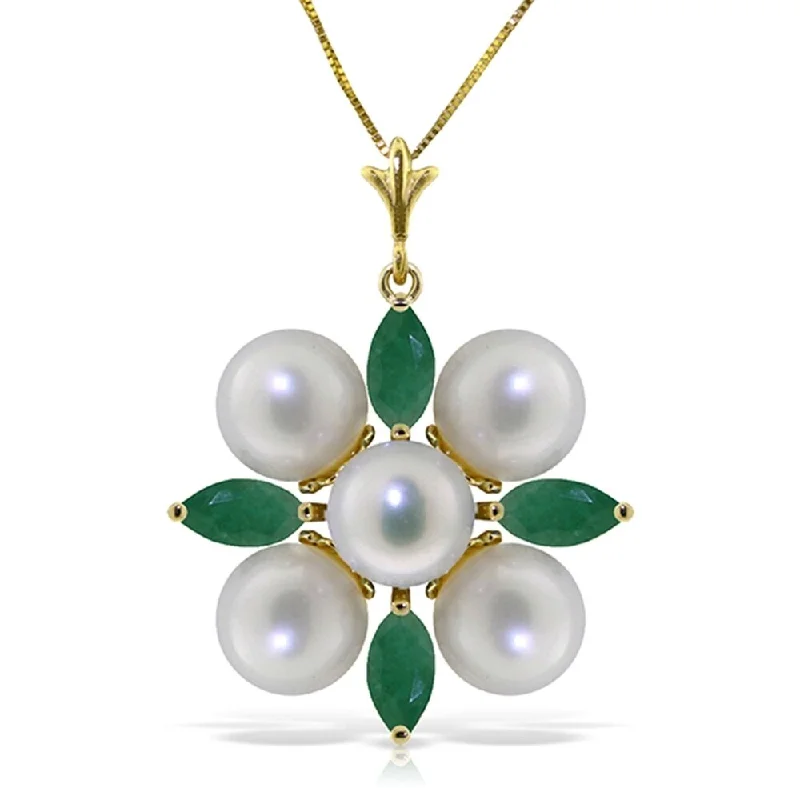 Mesh choker necklaces-6.3 Carat 14K Solid Gold It Takes Two Emerald pearl Necklace