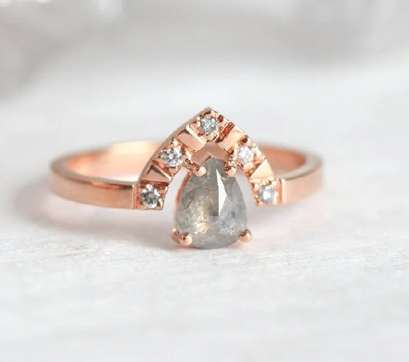 Wide geometric engagement rings-Kelsey Pear Salt & Pepper Diamond Ring