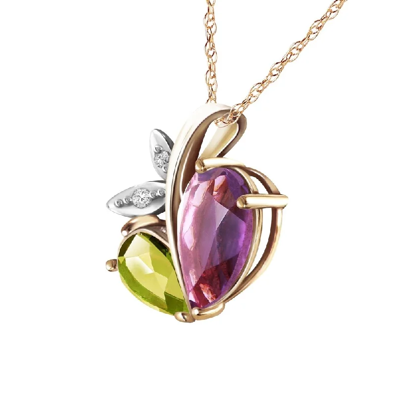 Onyx gem necklaces-14K Solid Gold Modern Heart Necklace Combination of Amethyst, Peridot & Diamond