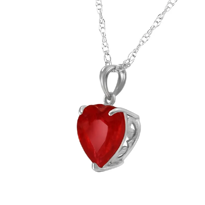 Slanted design necklaces-14K Solid White Gold Necklace with Natural 10mm Heart Ruby