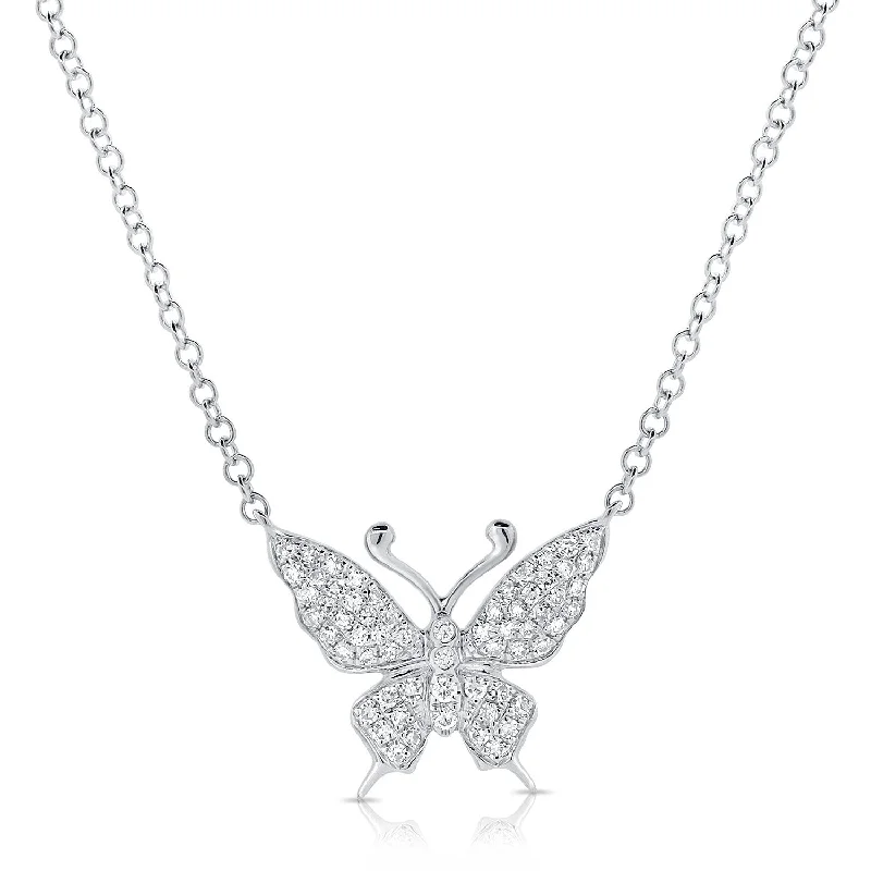 Retro photo necklaces-Joelle Diamond Butterly Necklace 14K White Gold 0.14 ct TDW