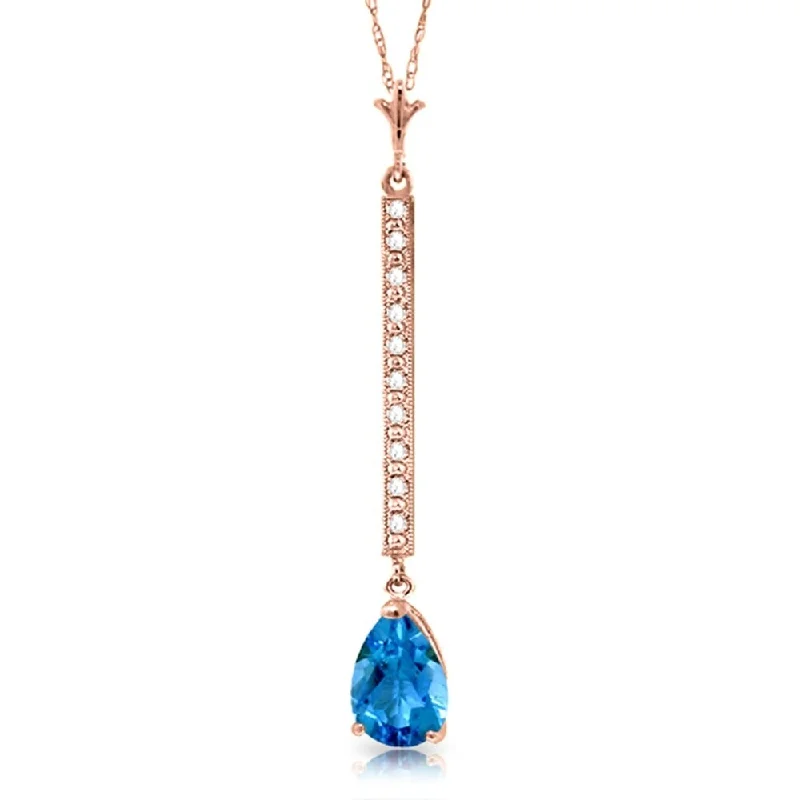 Sleek drop necklaces-14K Rose Gold Diamond & Blue Topaz Necklace Certified