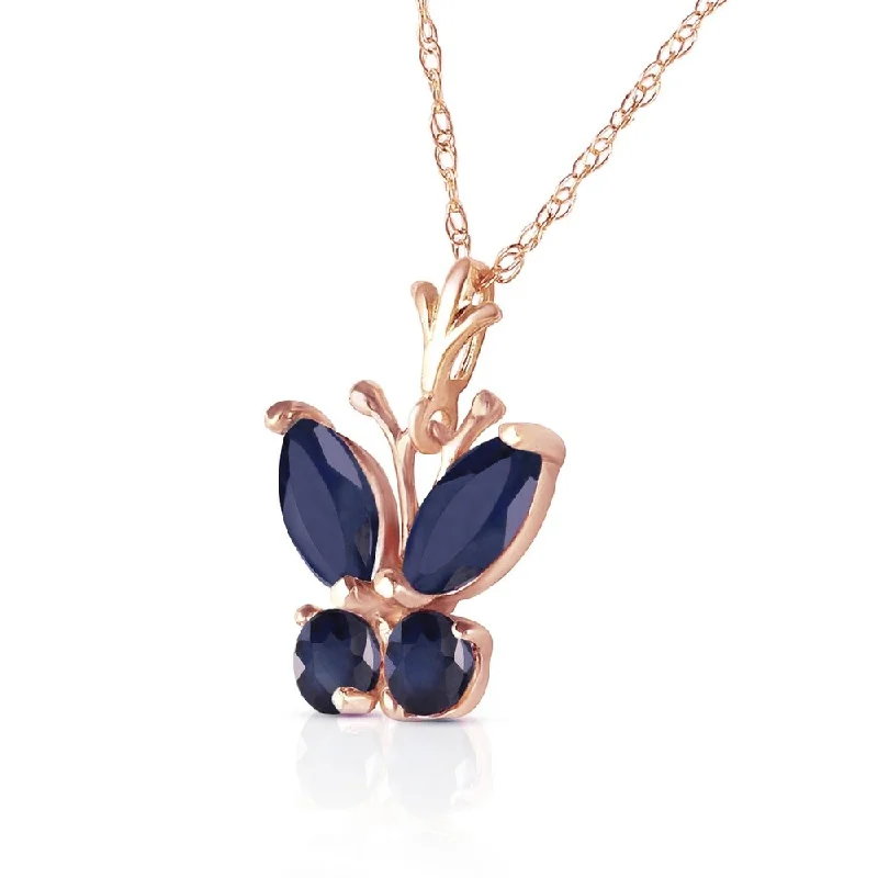 Drape-style necklaces-0.6 Carat 14K Solid Rose Gold Butterfly Necklace Natural Sapphire