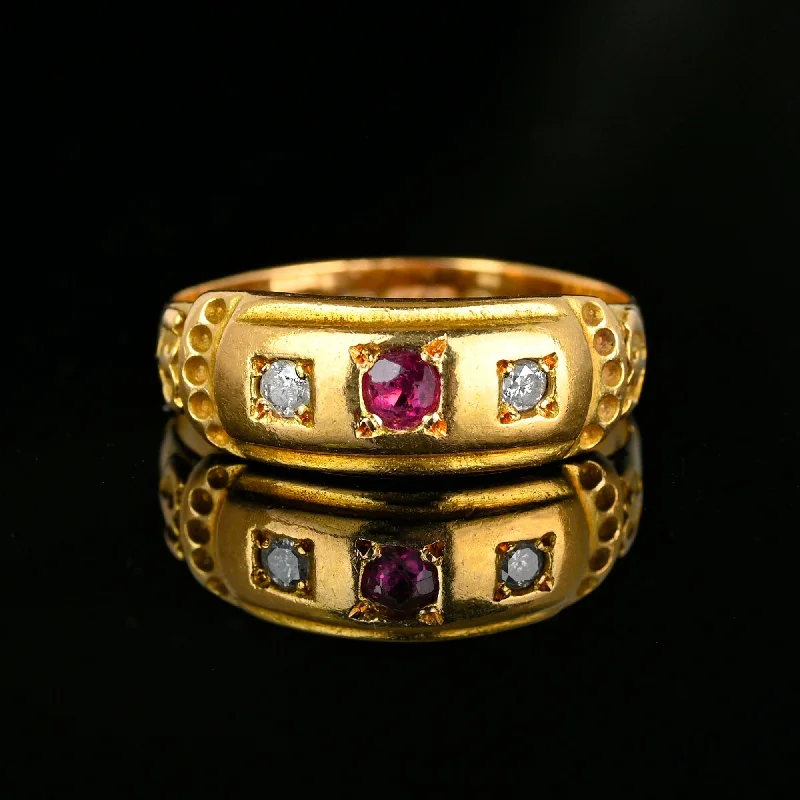 Baroque pearl rings-Antique Chester Assayed 15K Gold Diamond Ruby Ring Band