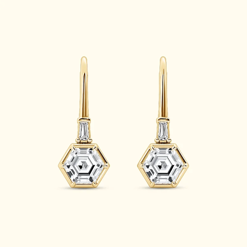 Onyx stone earrings-Hexagon Drop Leverback 2.00cts Diamond Earrings