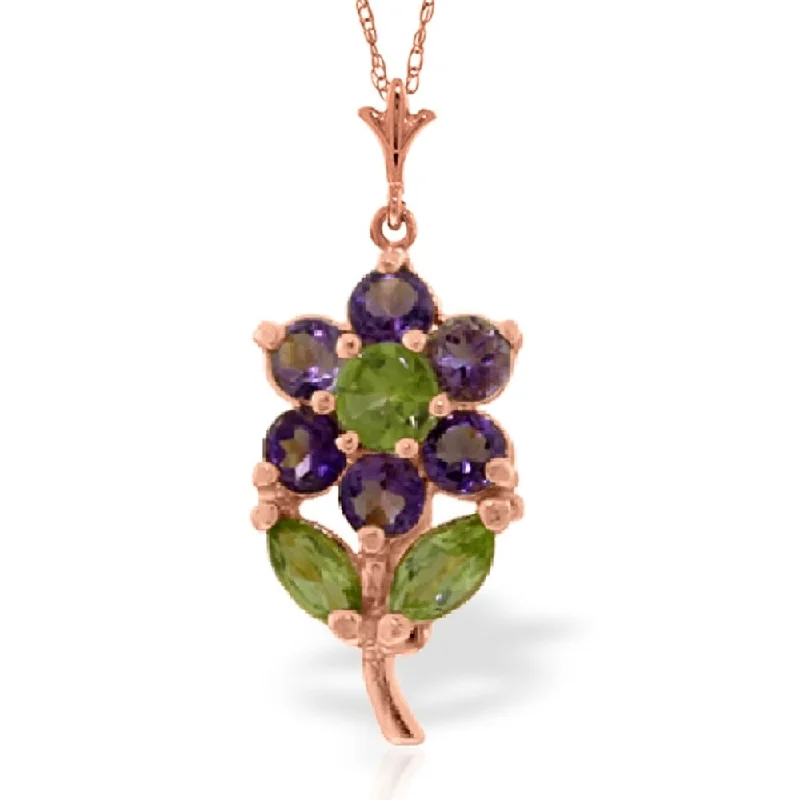 Radiant pearl necklaces-1.06 Carat 14K Rose Gold Flower Necklace Purple Amethyst Peridot