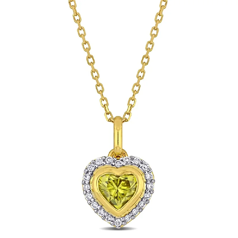 Emerald drop necklaces-Miadora 14k Yellow Gold 1/2ct TDW Yellow and White Diamond Halo Heart Necklace