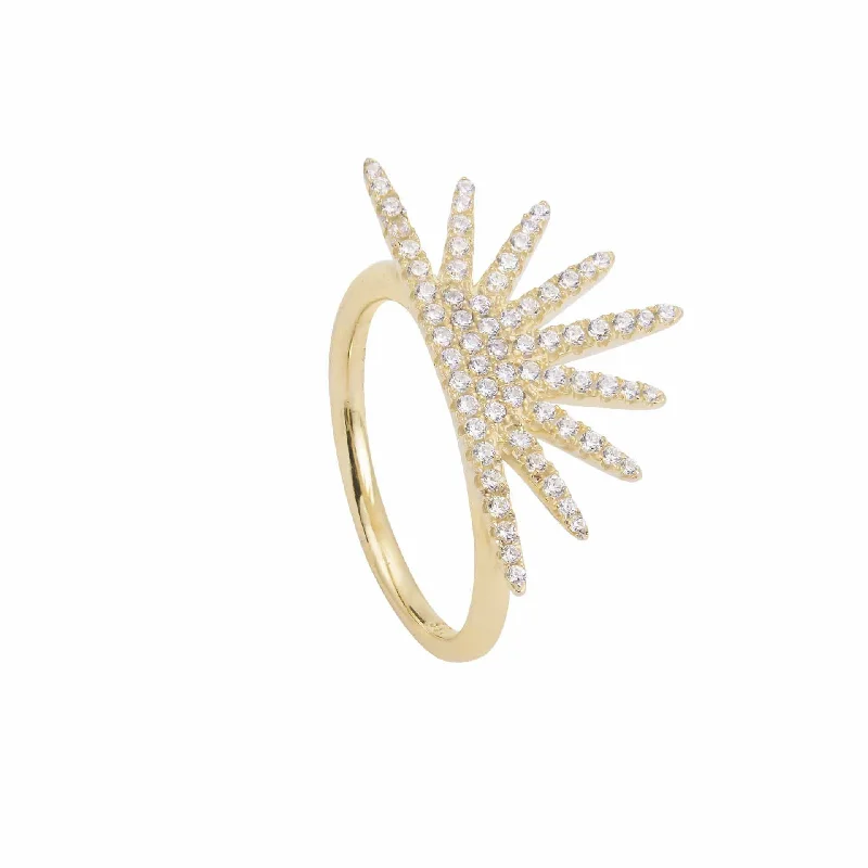 Thick gold rings-Starburst | Half Ring