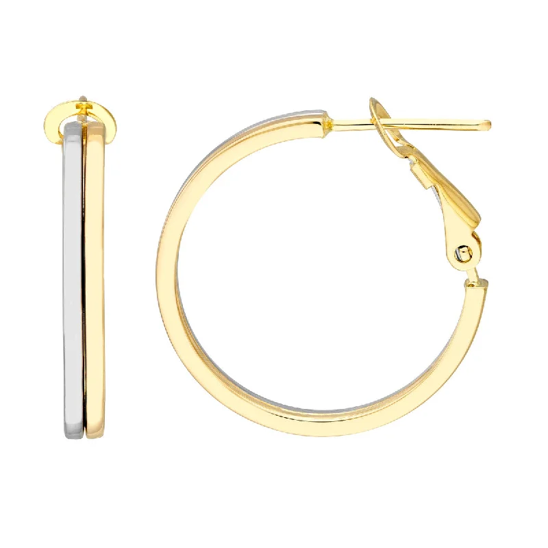 Wave drop earrings-Medium Two-Tone Gold Hoop Earrings