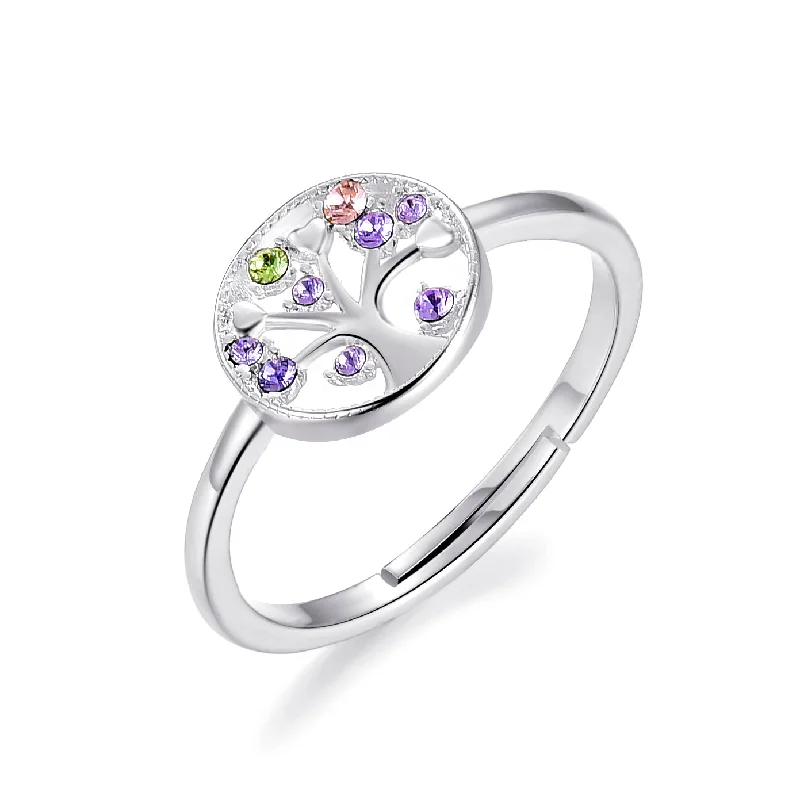 Bead row rings-Silver Plated Chakra Tree of Life Ring Created with Zircondia® Crystals