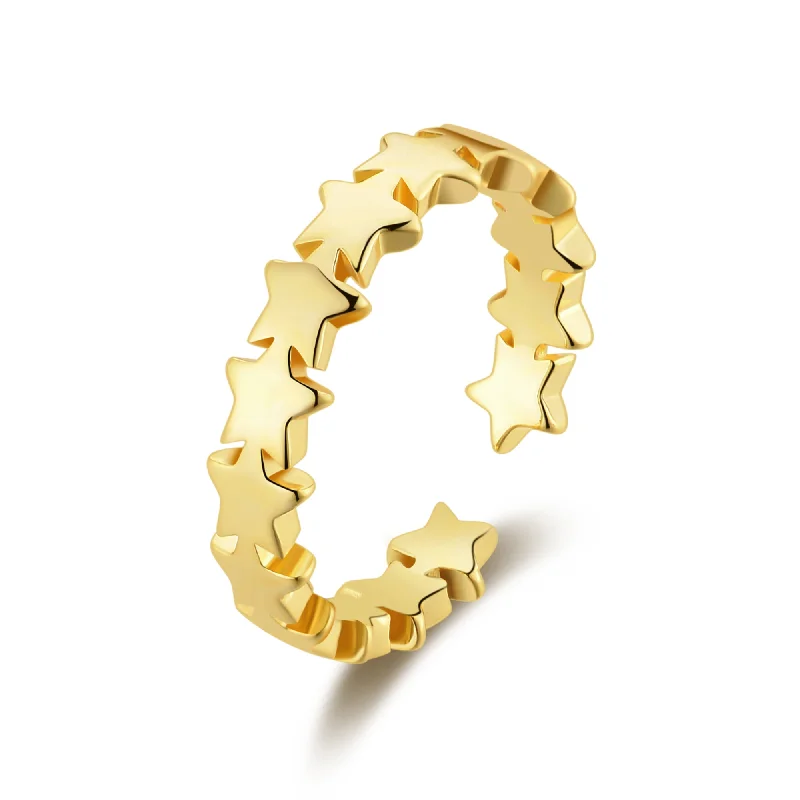 Oval shape rings-Gold Plated Adjustable Star Band Ring