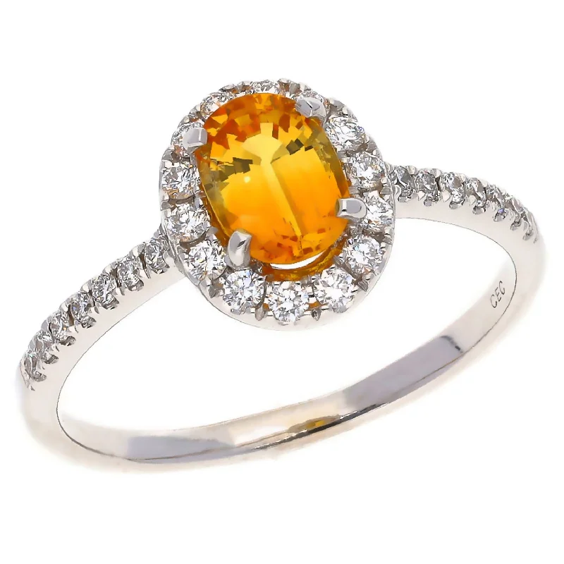 Retro style engagement rings-18K White Gold Natural Oval Yellow Sapphire & Diamond Ring